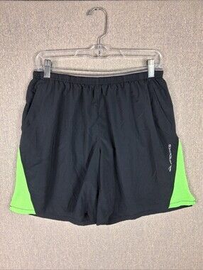 Brooks Shorts Mens Medium Black Neon Green Running Performance Built-in Liner